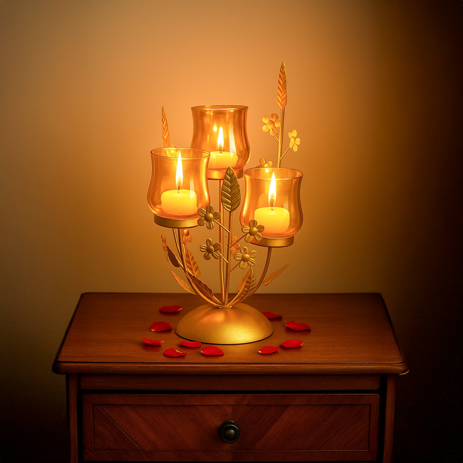 VON CASA 3 Votive T-Light Holder – Golden Luster Glass