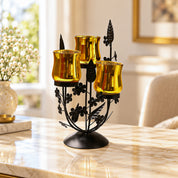 VON CASA 3 Votive T-Light Holder – Black & Golden Mercury Glass