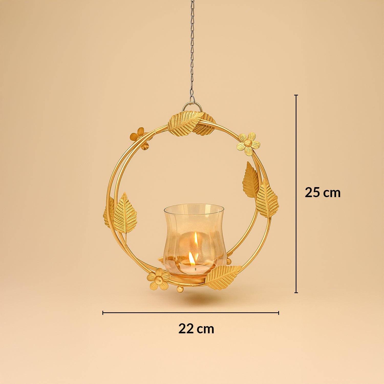 VON CASA Hanging T-Light Holder – Golden Circle with Luster Glass
