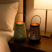 VON CASA Set of 2 Turquoise & Black T-Lite Holders – Rays Etching Design