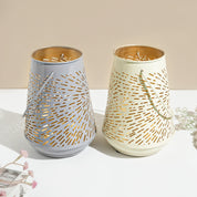 VON CASA Set of 2 Off-White & Grey T-Lite Holders – Rays Etching Design