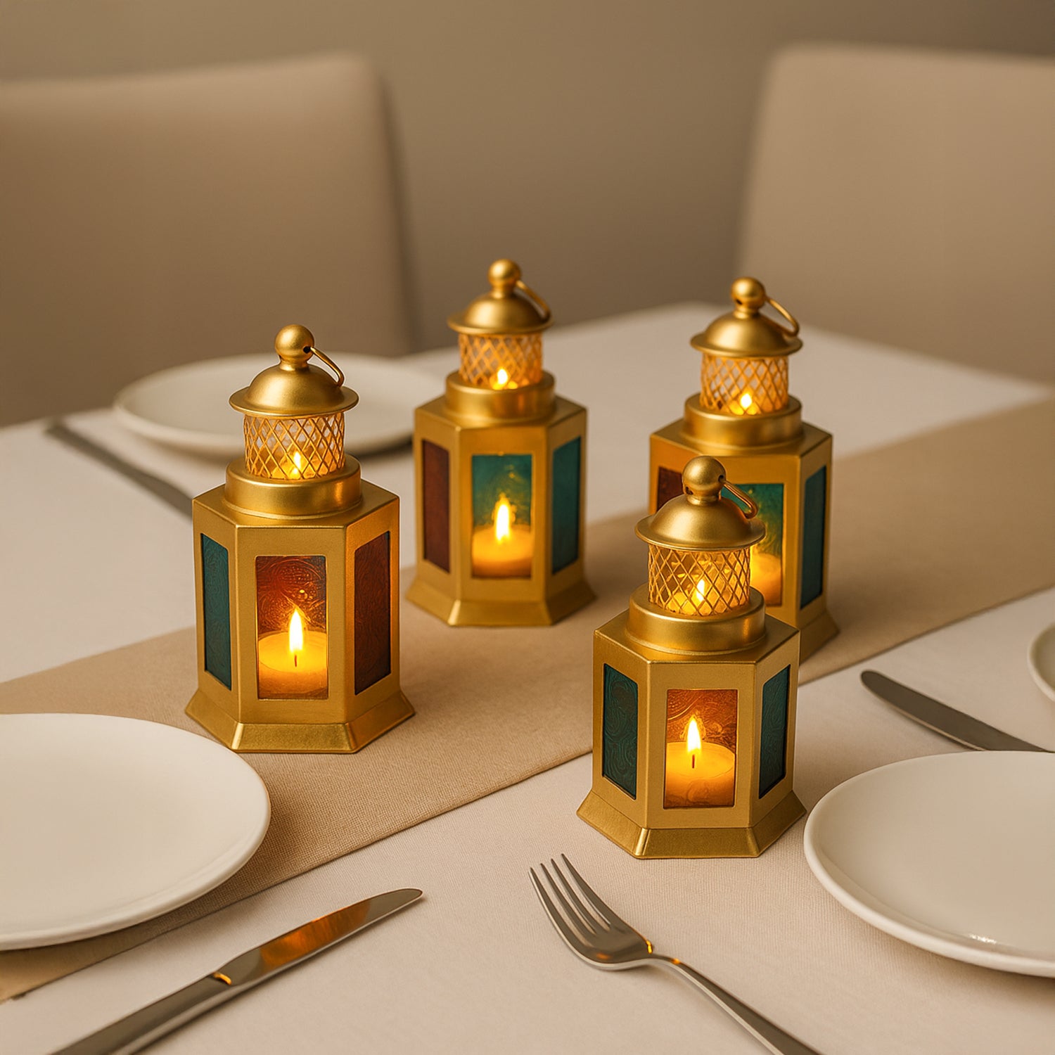 VON CASA Lantern Set of 4 – Multicolor Moroccan Domed Design