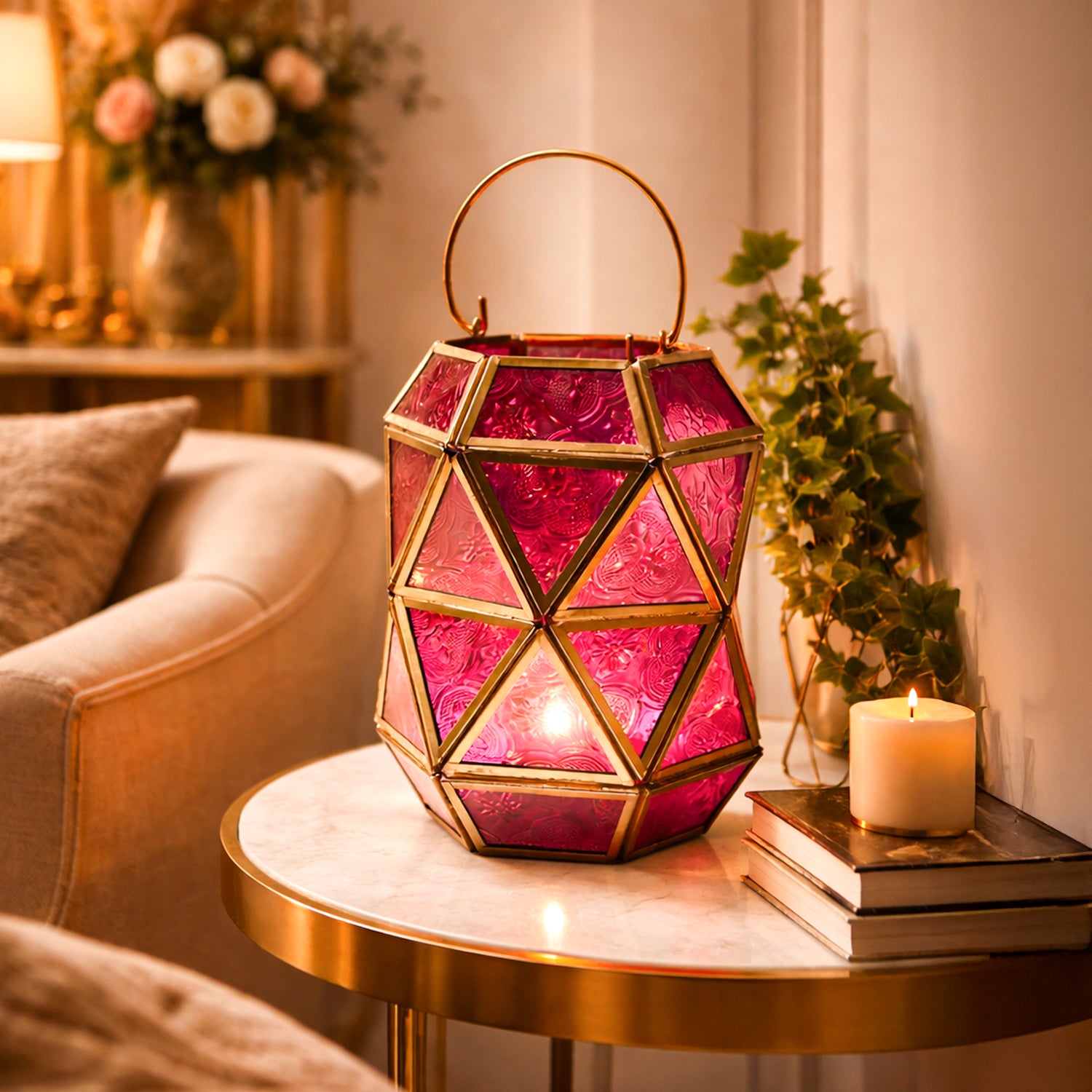 VON CASA T-Light Holder – Fuchsia & Turquoise Truncated Design