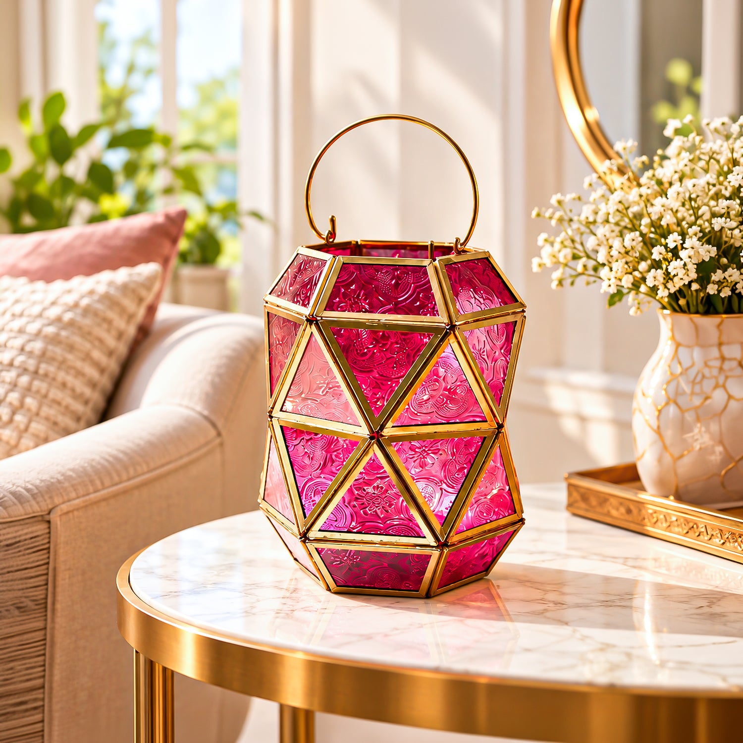 VON CASA T-Light Holder – Fuchsia & Turquoise Truncated Design