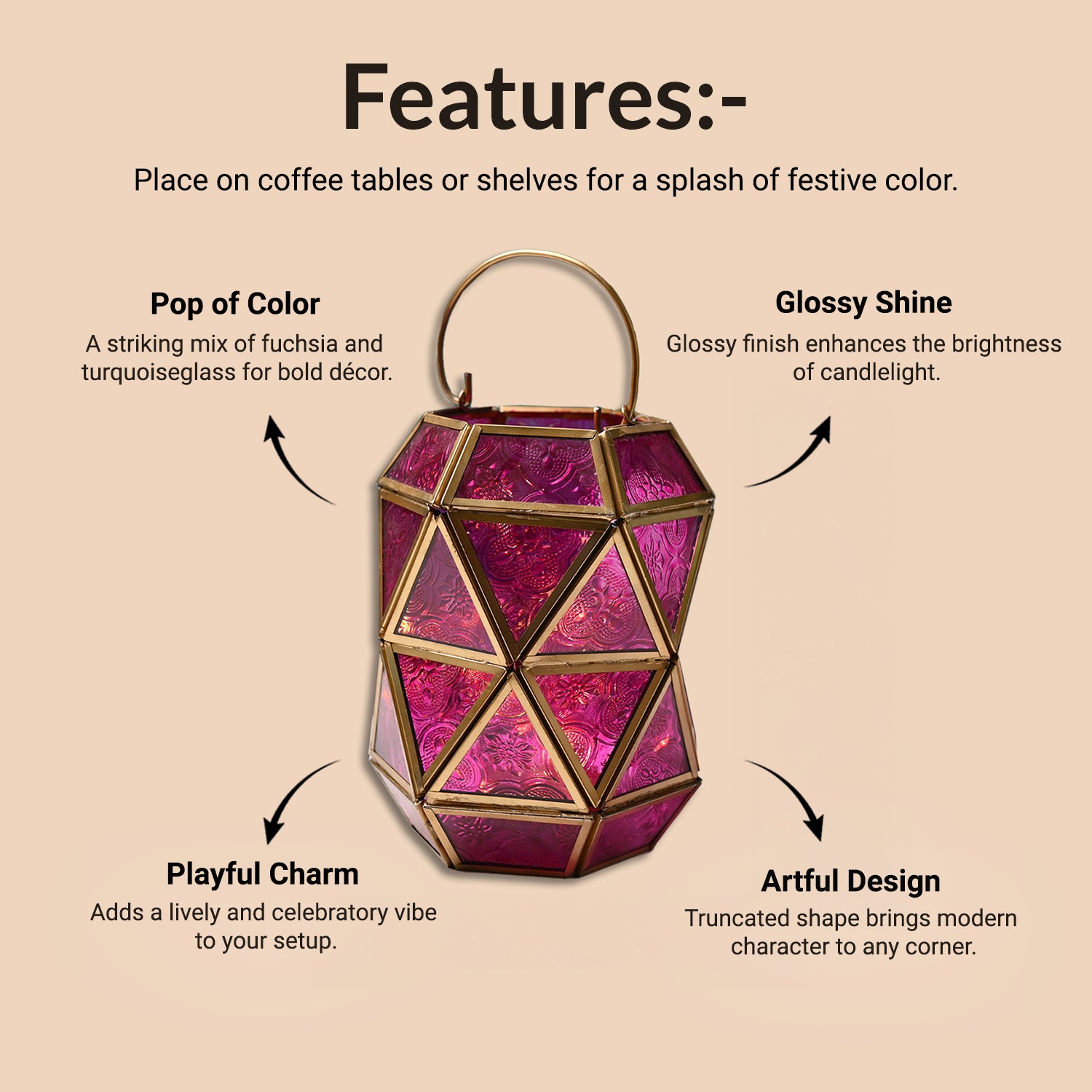 VON CASA T-Light Holder – Fuchsia & Turquoise Truncated Design