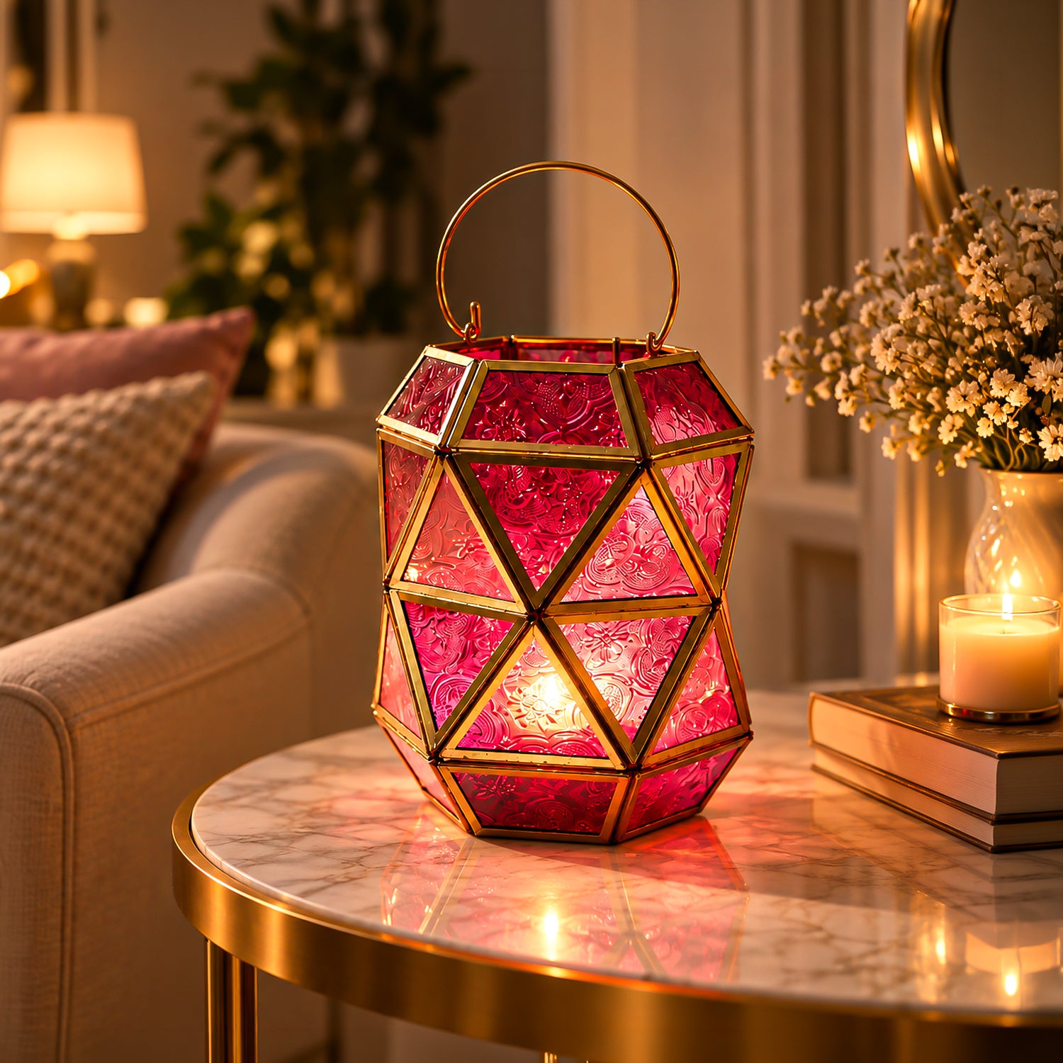 VON CASA T-Light Holder – Fuchsia & Turquoise Truncated Design