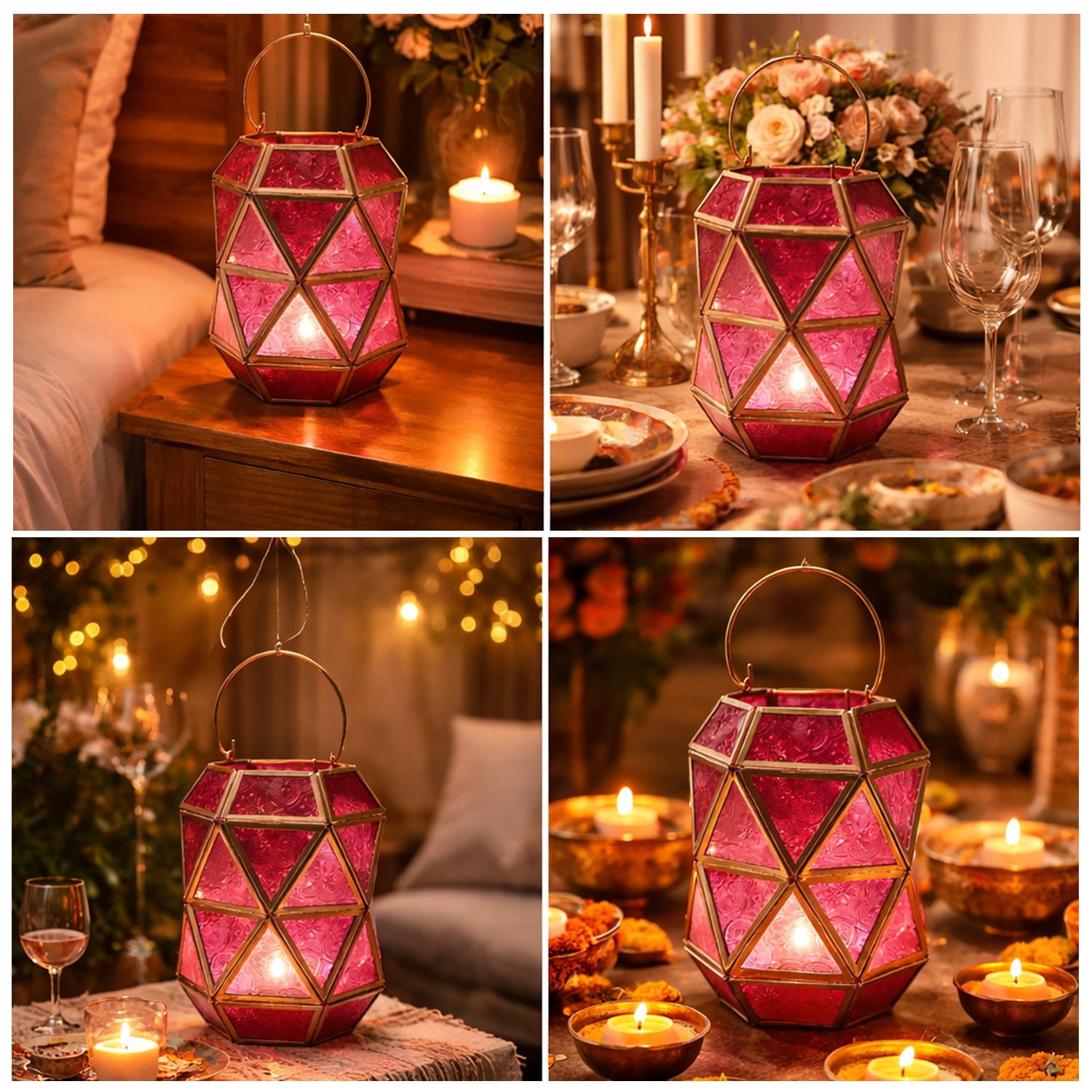 VON CASA T-Light Holder – Fuchsia & Turquoise Truncated Design