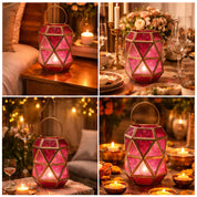 VON CASA T-Light Holder – Fuchsia & Turquoise Truncated Design