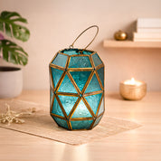 VON CASA Blue Truncated T-Lite Holder – Fushia & Turquoise Glass