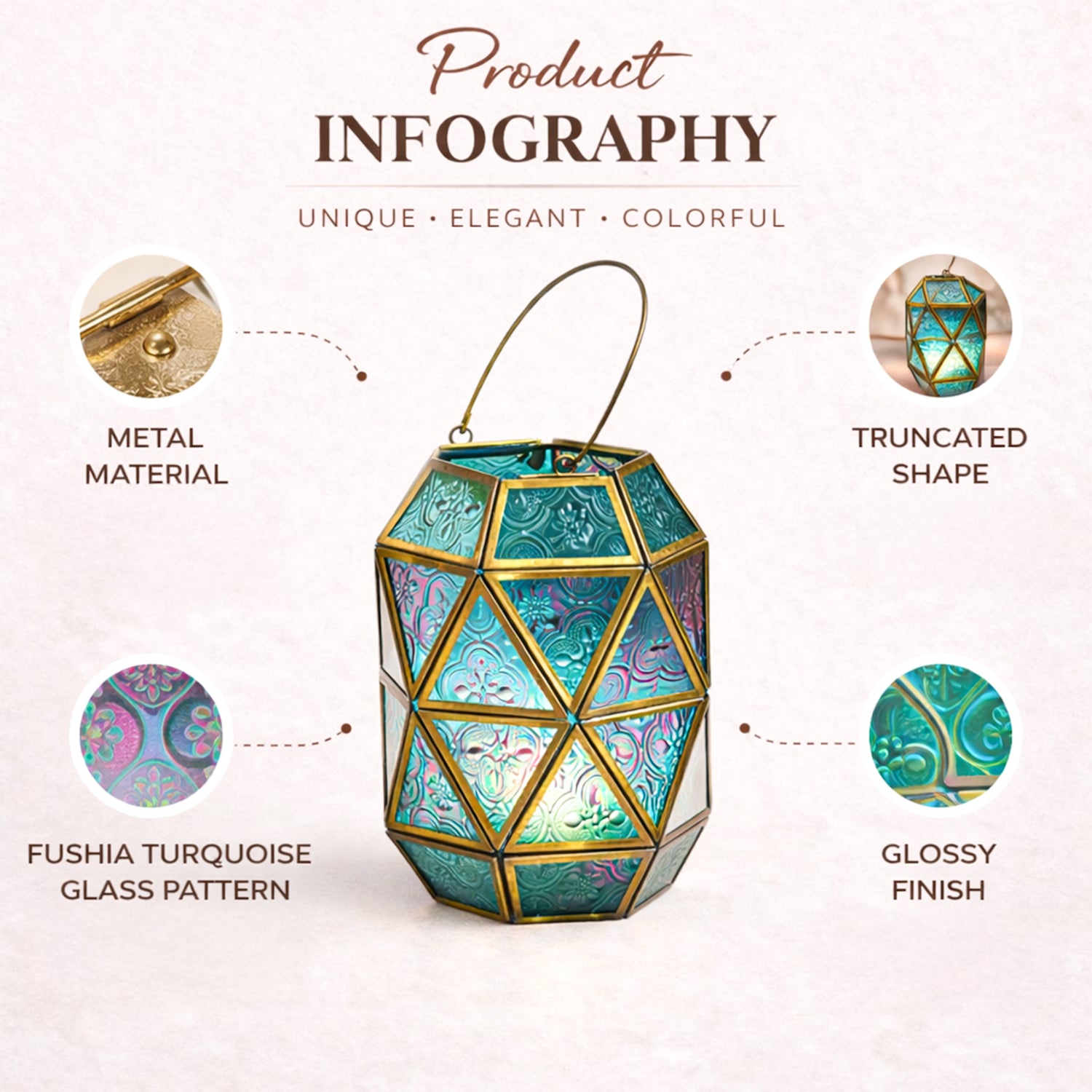 VON CASA Blue Truncated T-Lite Holder – Fushia & Turquoise Glass