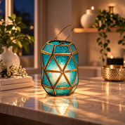 VON CASA Blue Truncated T-Lite Holder – Fushia & Turquoise Glass