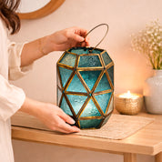 VON CASA Blue Truncated T-Lite Holder – Fushia & Turquoise Glass