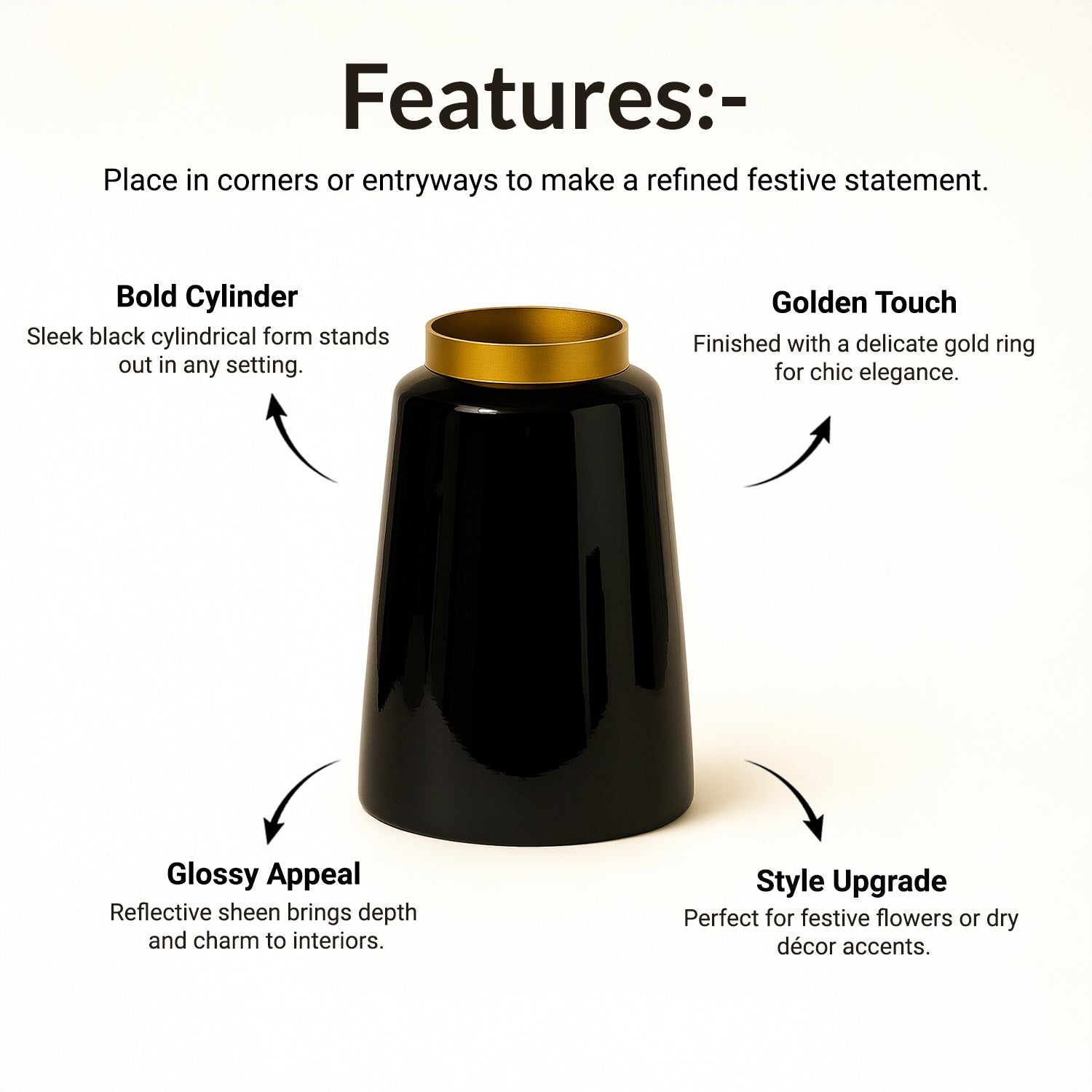 VON CASA Black with Golden Ring Vase