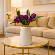 VON CASA Decorative Vase – White with Golden Ring