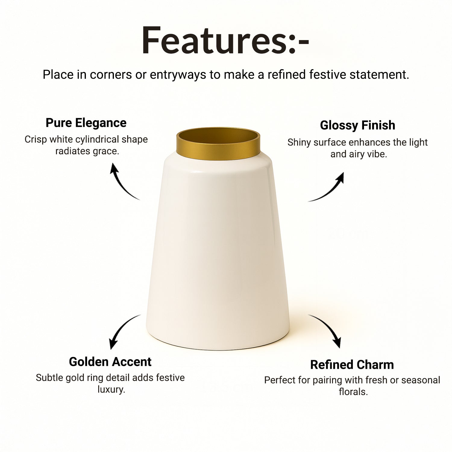 VON CASA Decorative Vase – White with Golden Ring