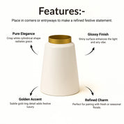 VON CASA Decorative Vase – White with Golden Ring