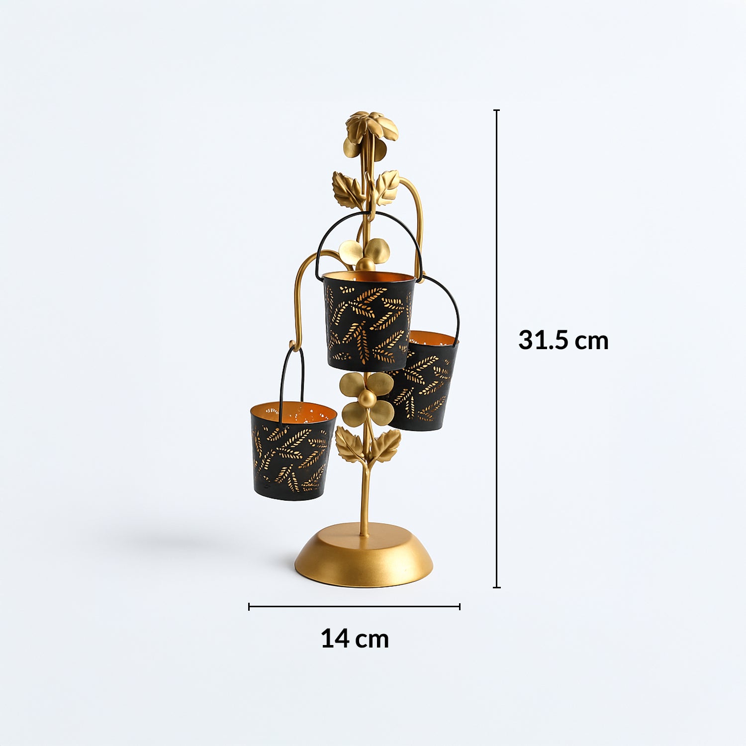 VON CASA Golden & Black Tree-Shaped T-Lite Holder – Matte Finish