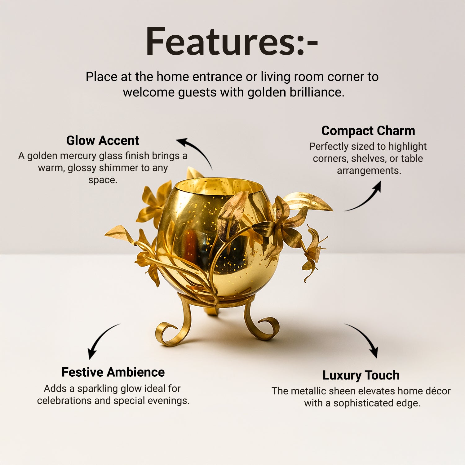 VON CASA Single T-Light Holder – Golden Sphere with Mercury Glass