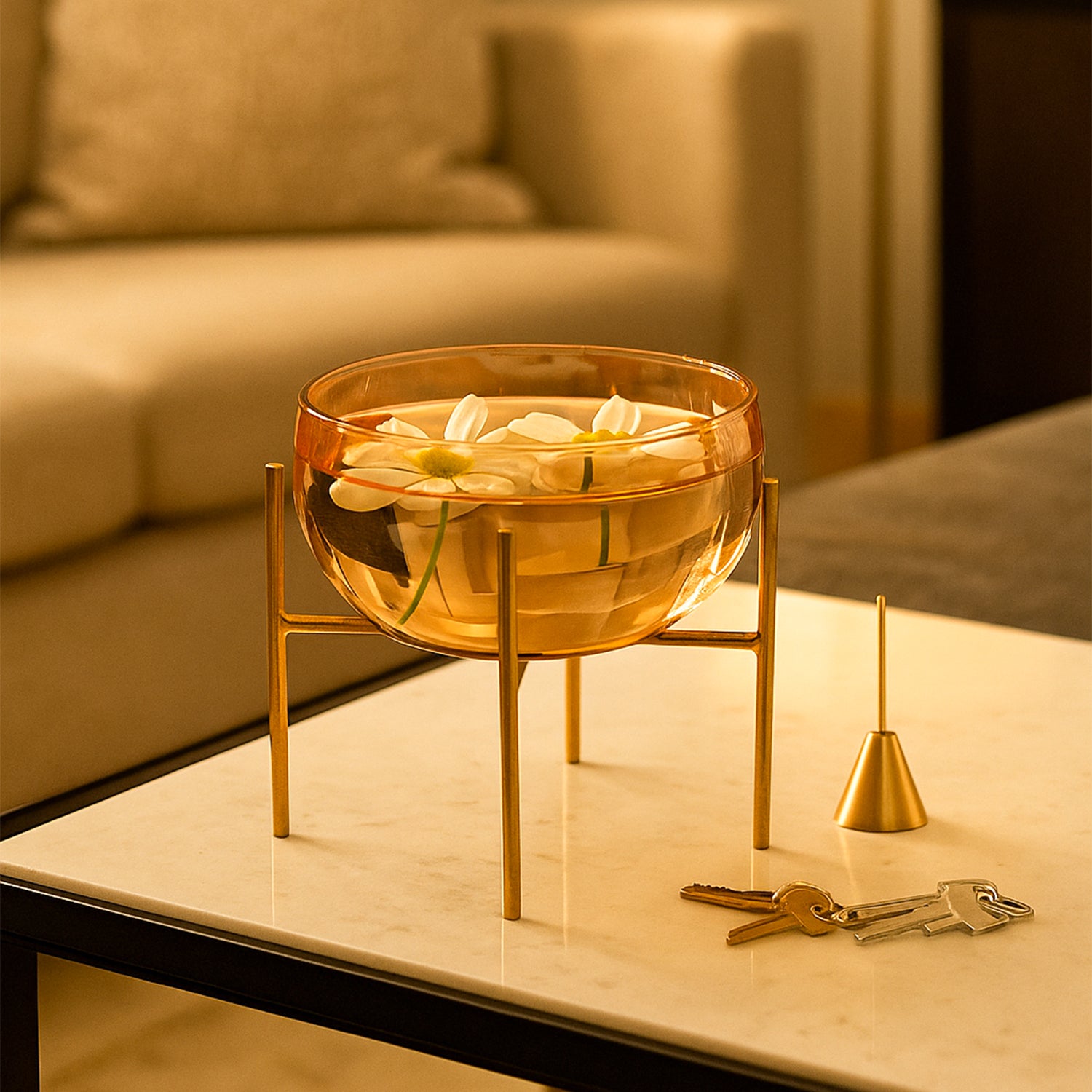 VON CASA Decorative Bowl with Stand – Golden Lustre Finish