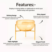 VON CASA Decorative Bowl with Stand – Golden Lustre Finish