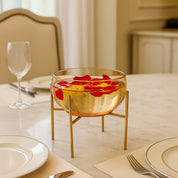 VON CASA Decorative Bowl with Stand – Golden Lustre Finish