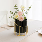 VON CASA Black Metal Planter with Golden Wire Stand – Gloria Design, 24.50 cm