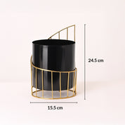 VON CASA Black Metal Planter with Golden Wire Stand – Gloria Design, 24.50 cm