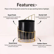 VON CASA Plant Pot with Stand – Golden & Black Gloria Design