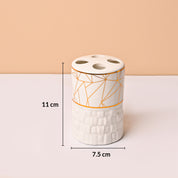 Bathroom Accessory Set (White with Brown, Ceramic – 4 Pc)