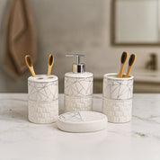 Bathroom Accessory Set (White with Grey, Ceramic – 4 Pc)