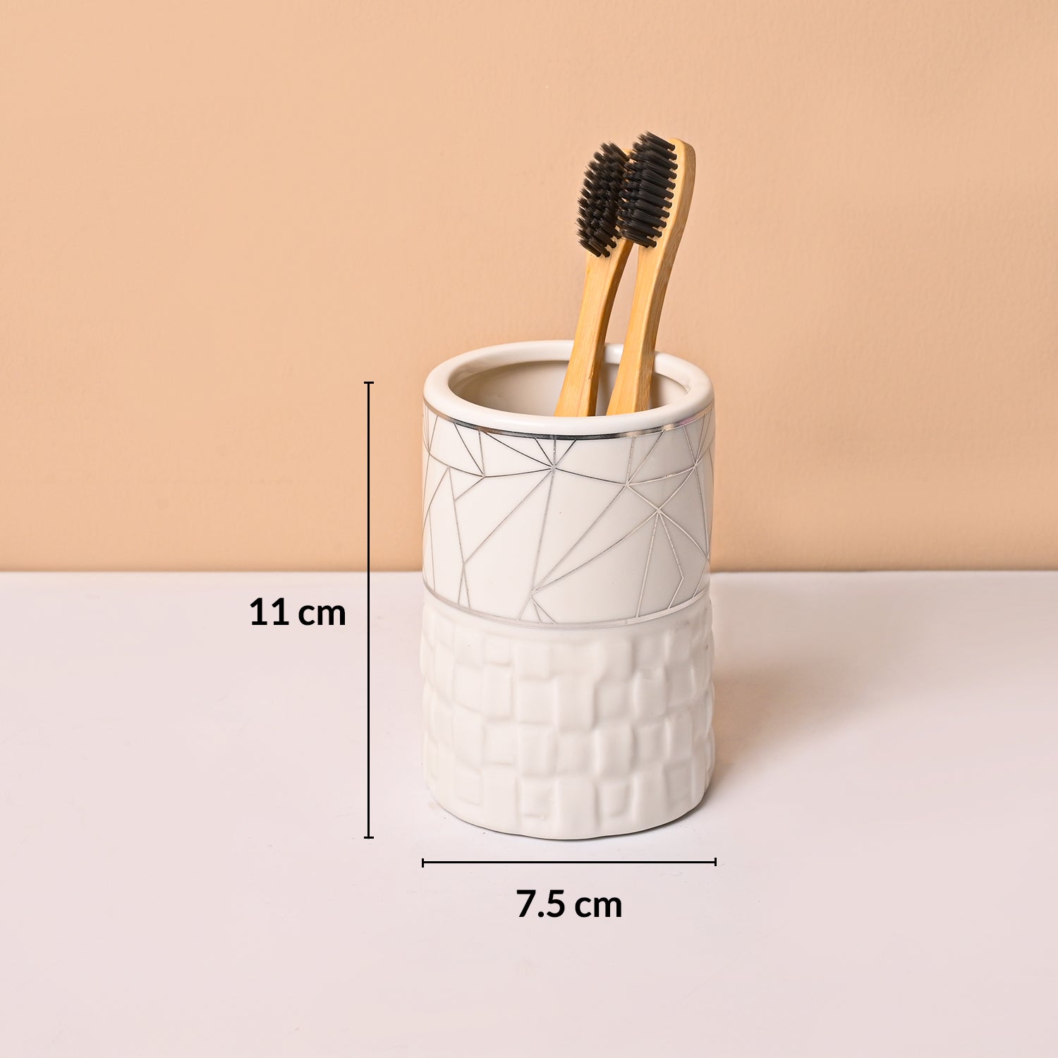 Bathroom Accessory Set (White with Grey, Ceramic – 4 Pc)