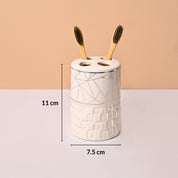 Bathroom Accessory Set (White with Grey, Ceramic – 4 Pc)