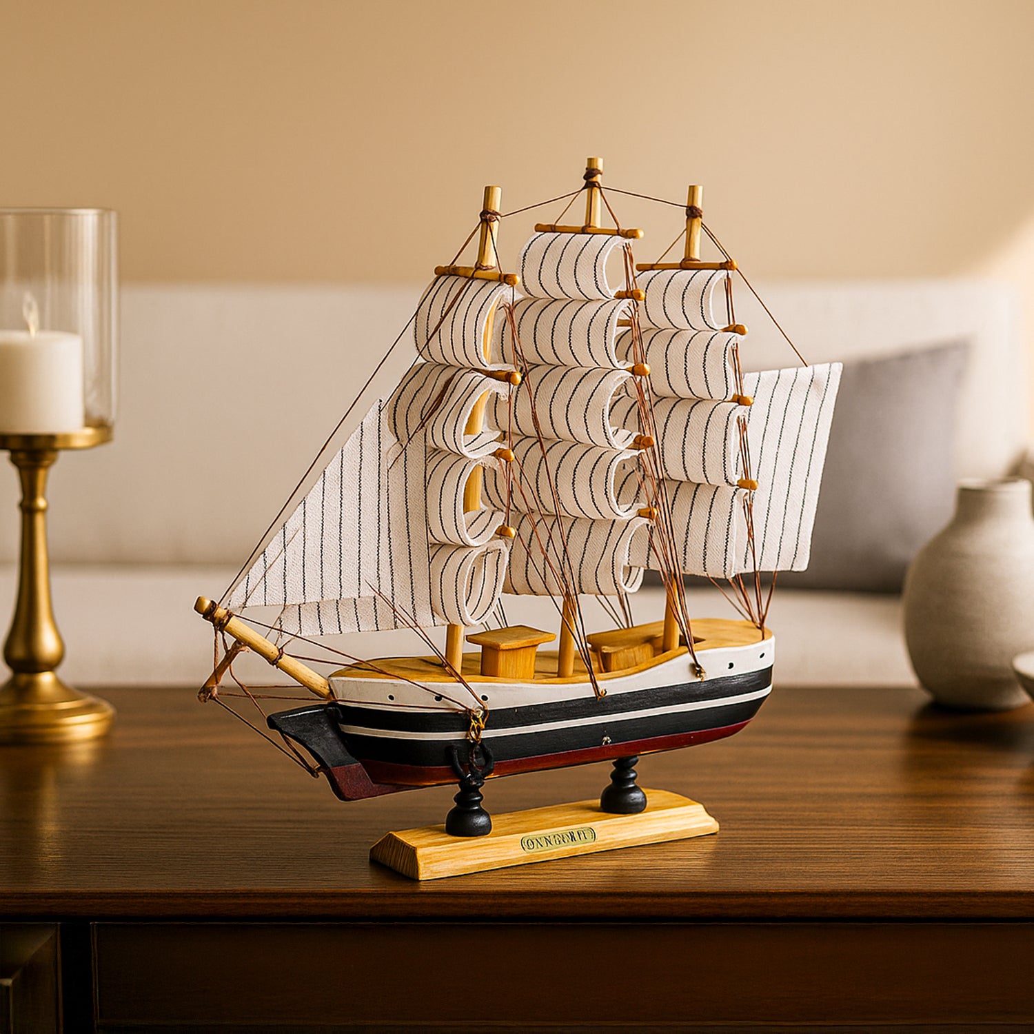 Decorative Wooden Boat – Multi-Colour