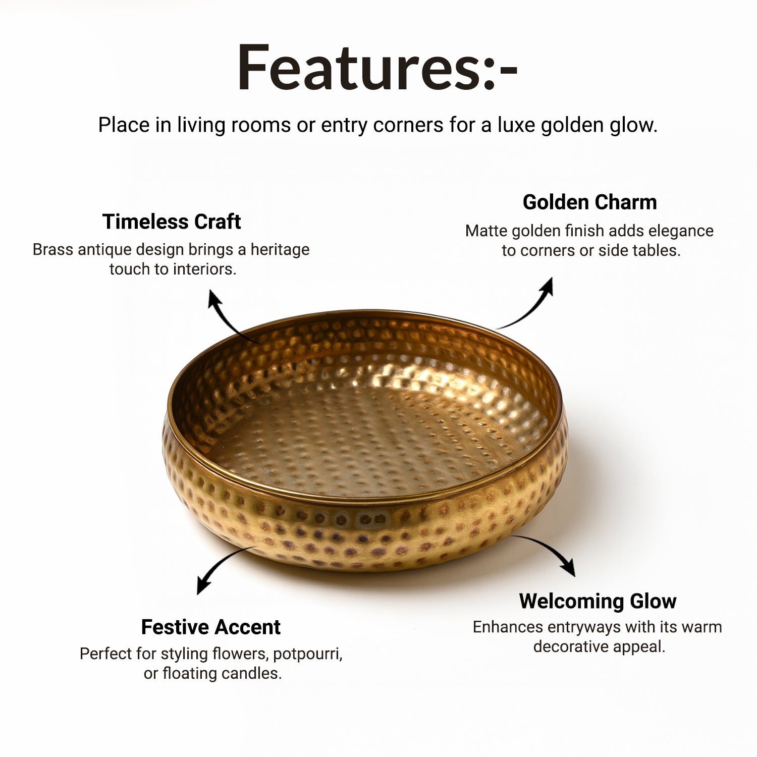 VON CASA Golden Brass Antique Decorative Bowl