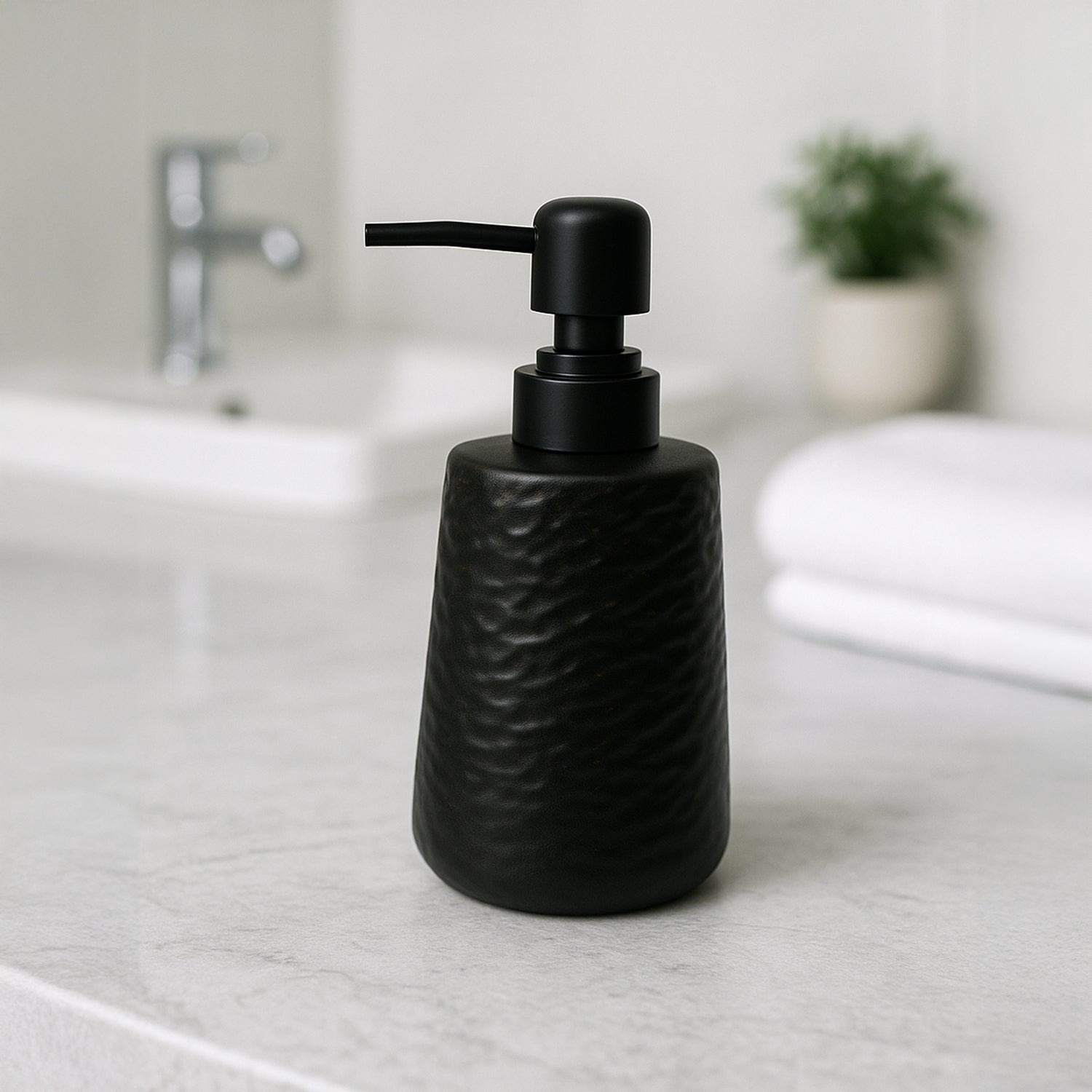 Matte Black Wavy Hammered Ceramic Soap Dispenser