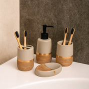 Ceramic Bathroom Set of 4 – Golden & Grey