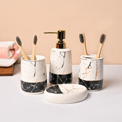 Ceramic Bathroom Set of 4 – White & Black Marble Finish