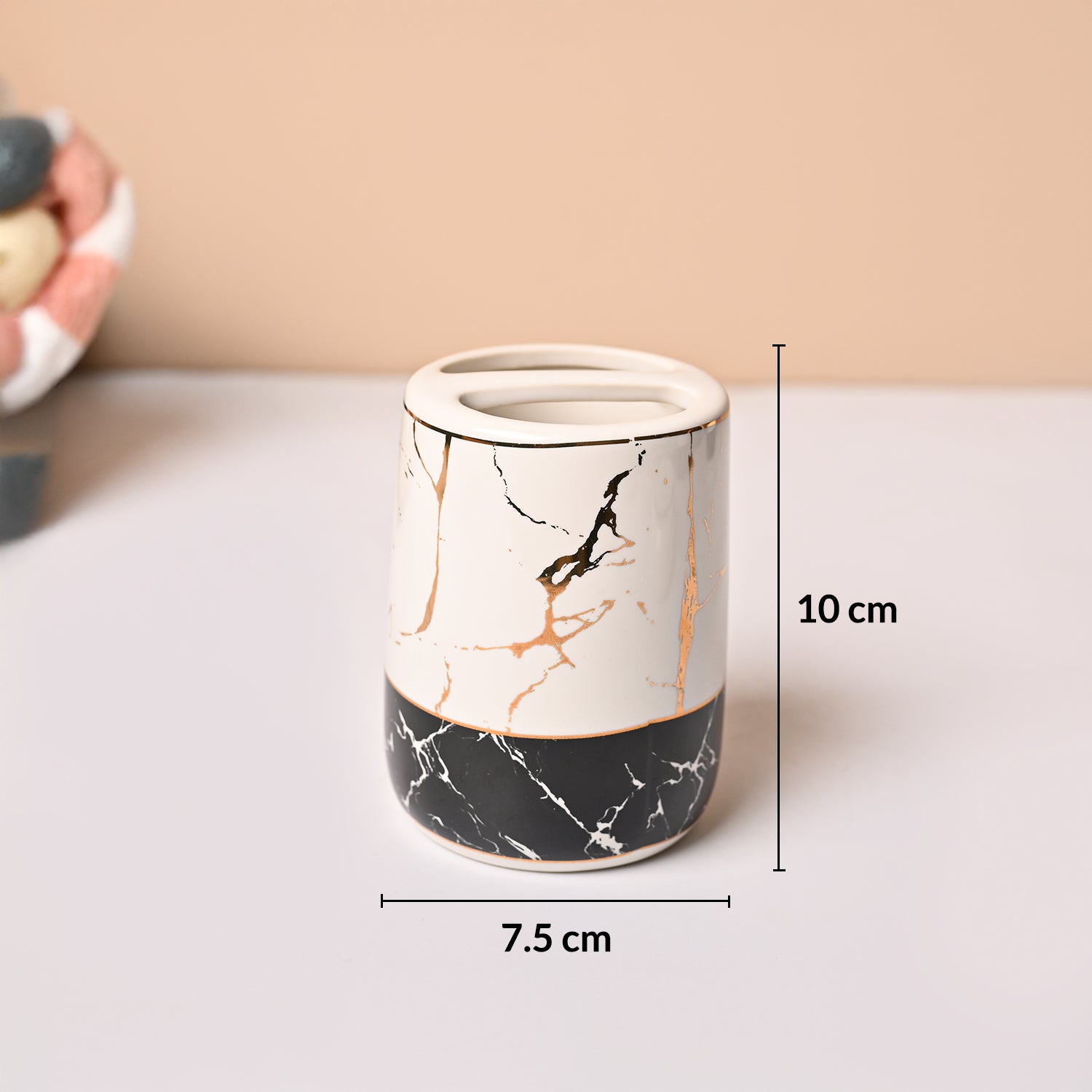 Ceramic Bathroom Set of 4 – White & Black Marble Finish