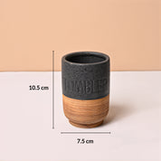Ceramic Bathroom Set of 4 – Black & Brown Wooden Elegance
