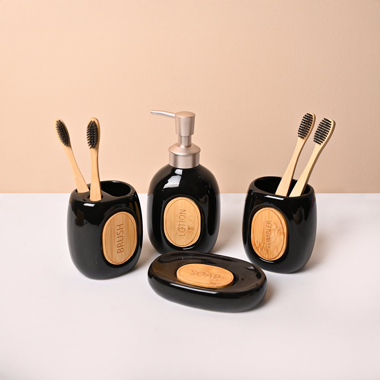 Ceramic Bathroom Set of 4 – Black Classic Glossy Finish