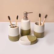 Bathroom Set (Set of 4) – White & Green Ceramic