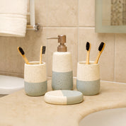 Bathroom Set (Set of 4) – White & Blue Ceramic