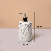 Bathroom Set (Set of 4) – White & Grey Ceramic (Leaf Design)