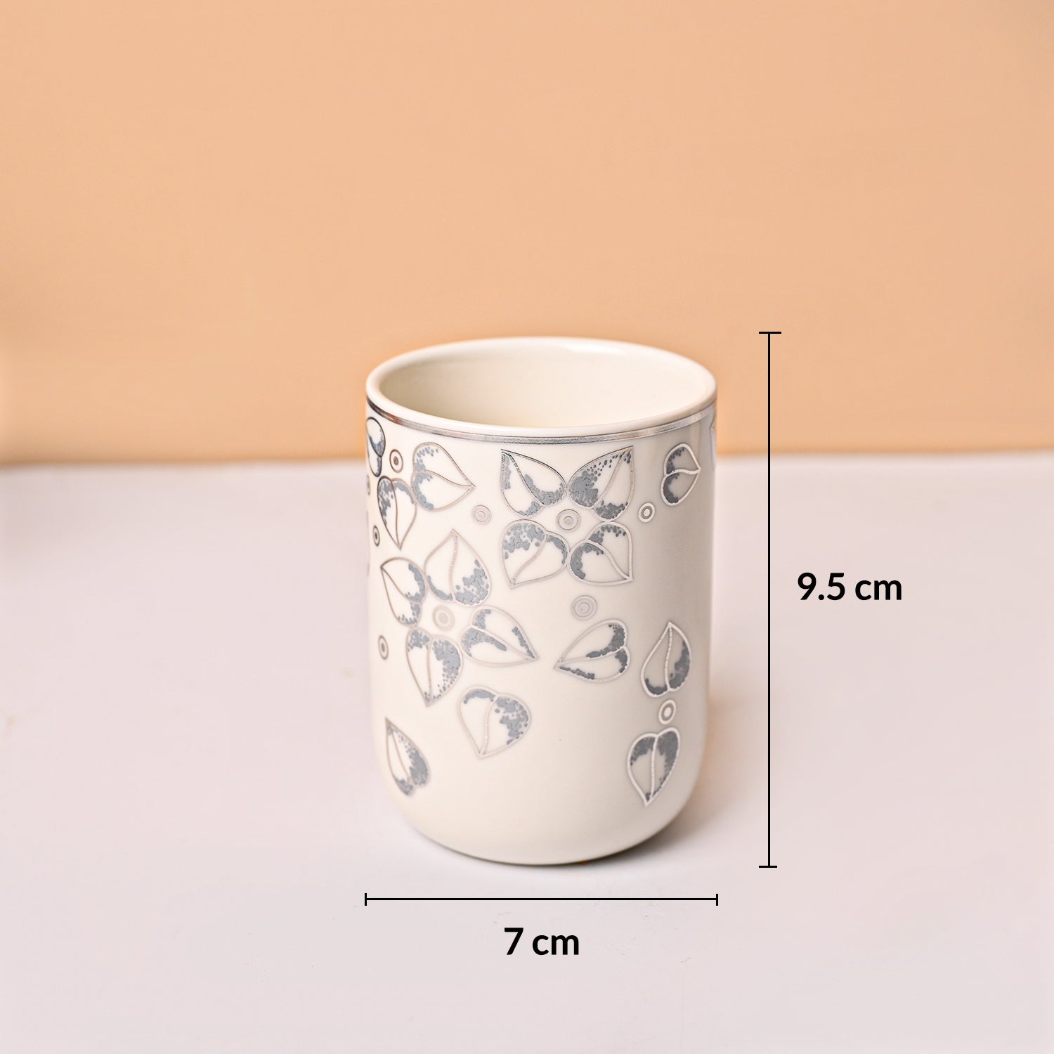 Bathroom Set (Set of 4) – White & Grey Ceramic (Leaf Design)
