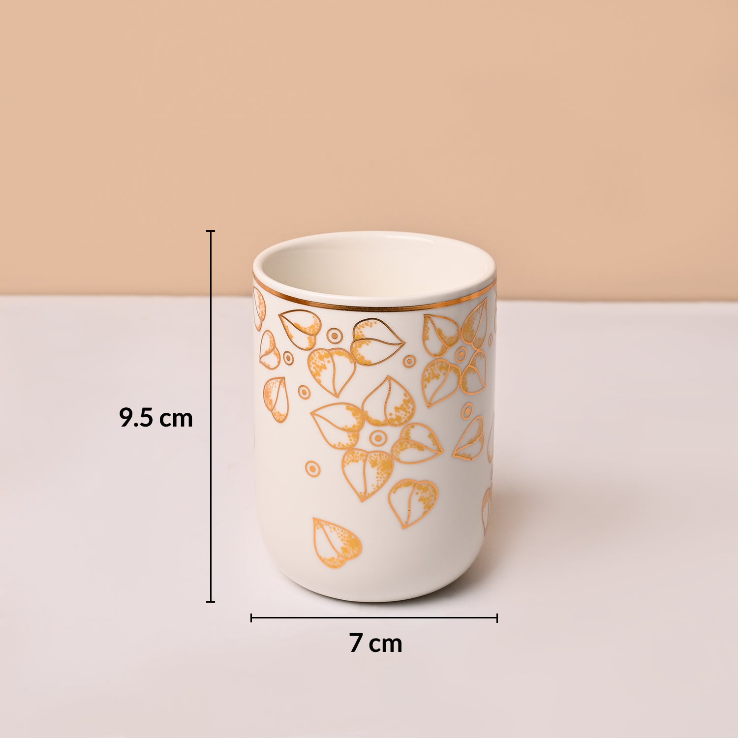 Bathroom Set (Set of 4) – White & Golden Ceramic (Leaf Design)