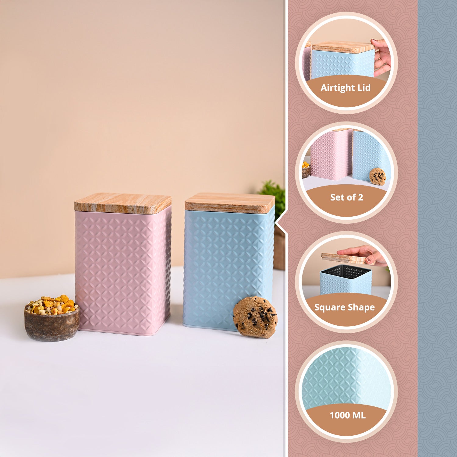 MARKET99 Pink & Blue Tin Container Set
