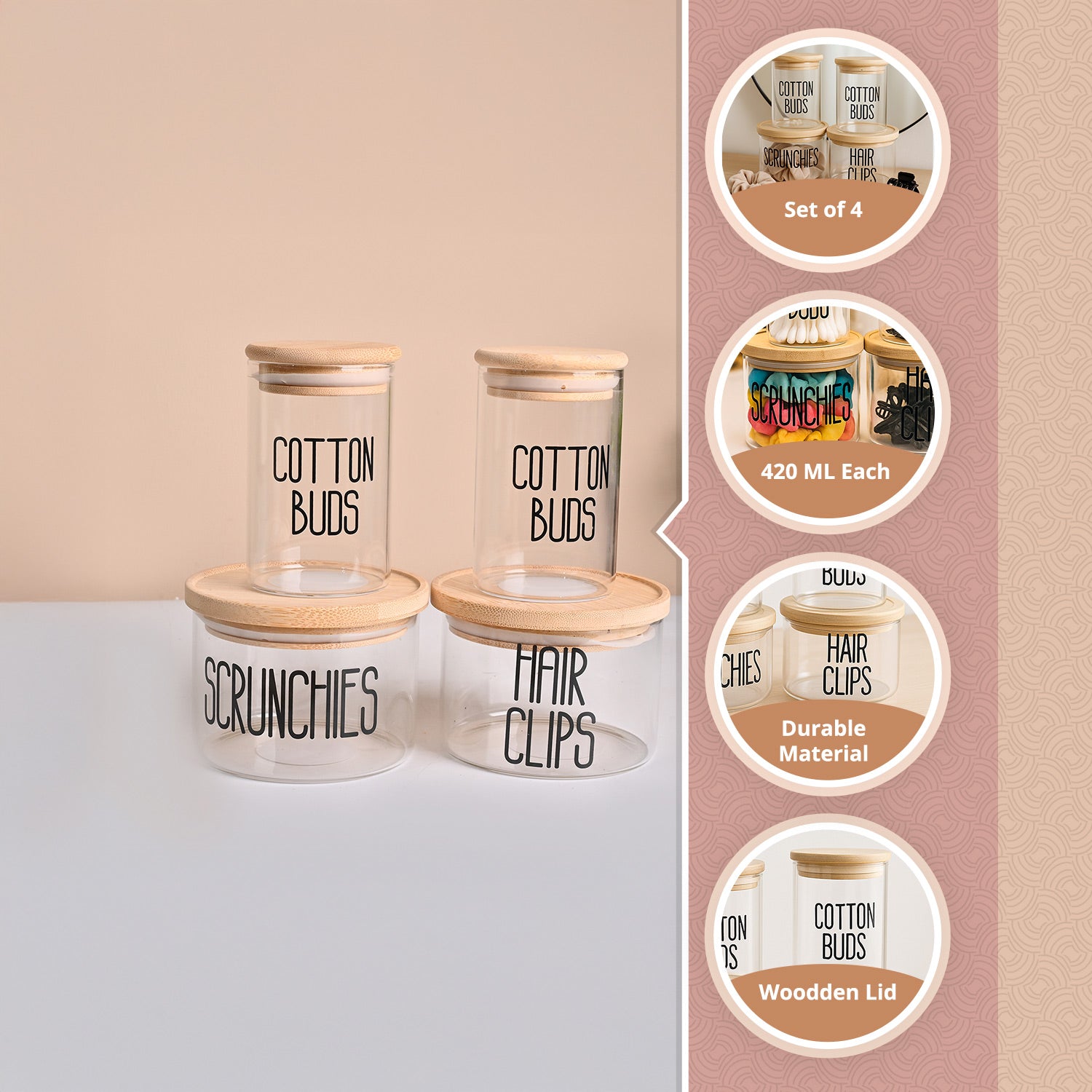 Donati Bathroom Storage Jars with Lid - Set Of 4