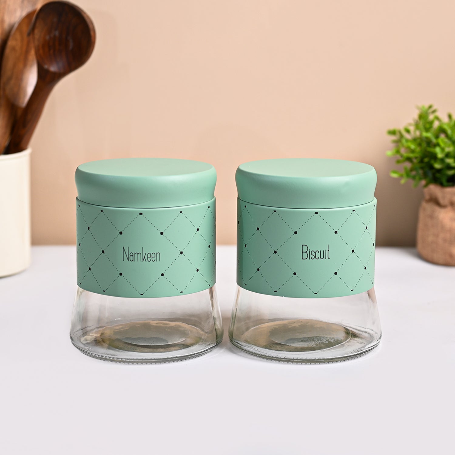 VON CASA Turquoise Argyle Biscuit & Namkeen Jar Set