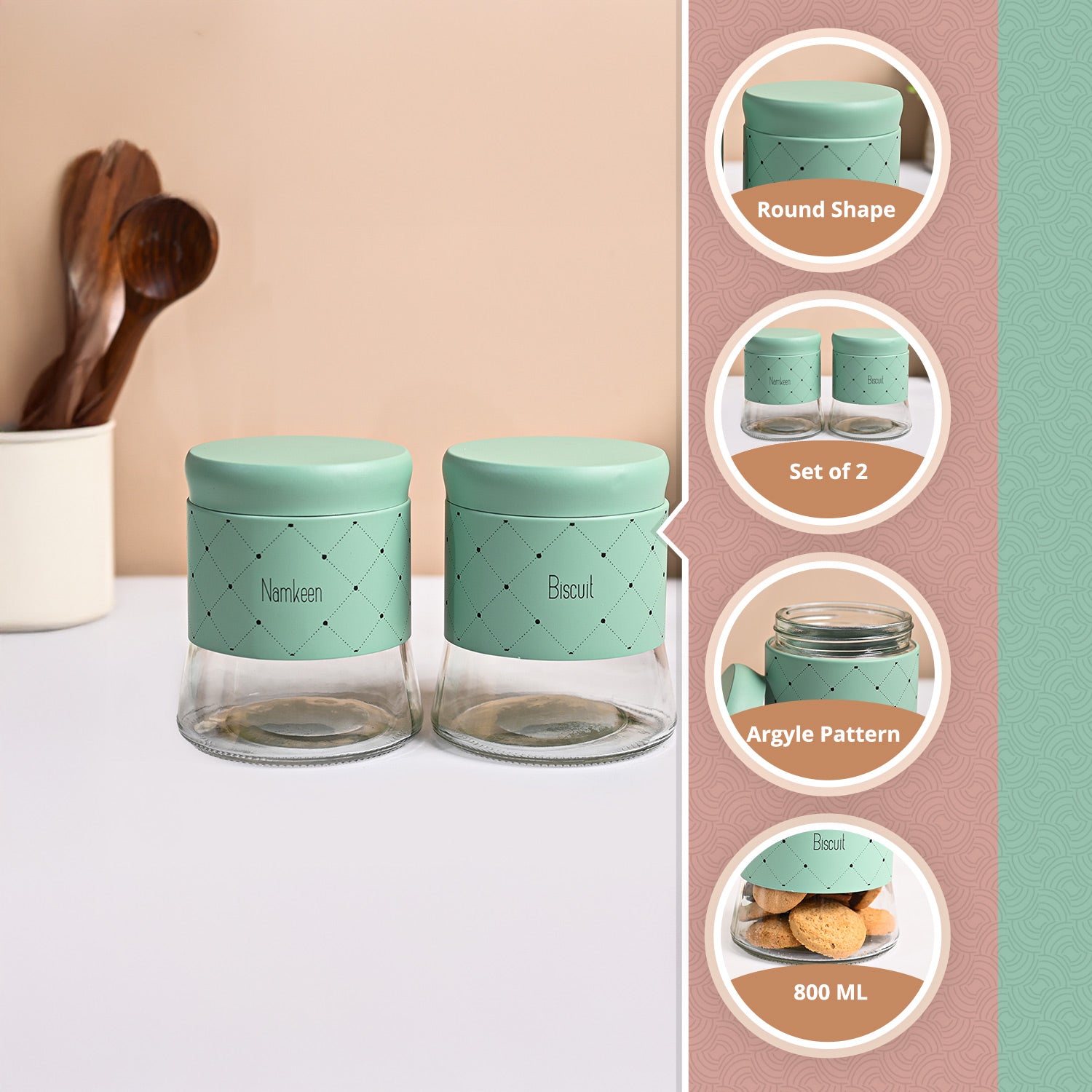 VON CASA Turquoise Argyle Biscuit & Namkeen Jar Set