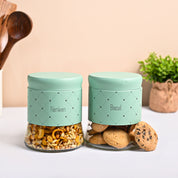 VON CASA Turquoise Argyle Biscuit & Namkeen Jar Set